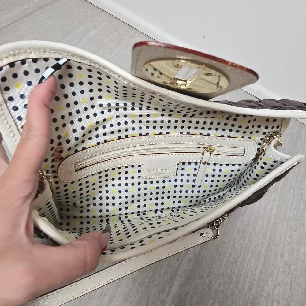 Kate Spade Woven Clutch Bag Shoulder Brown/White NWOT